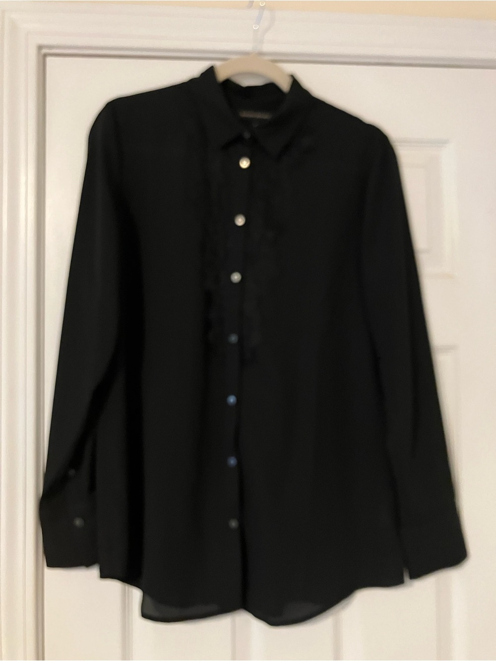 Banana Republic Black Lace Trim Button Down Blouse Top Size M
